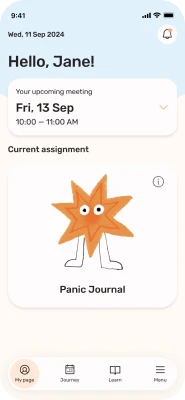 MyMaria home screen with the next meeting and the current assignment