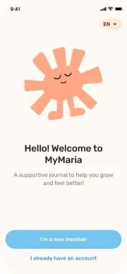 MyMaria welcome screen: “Hello! Welcome to MyMaria”